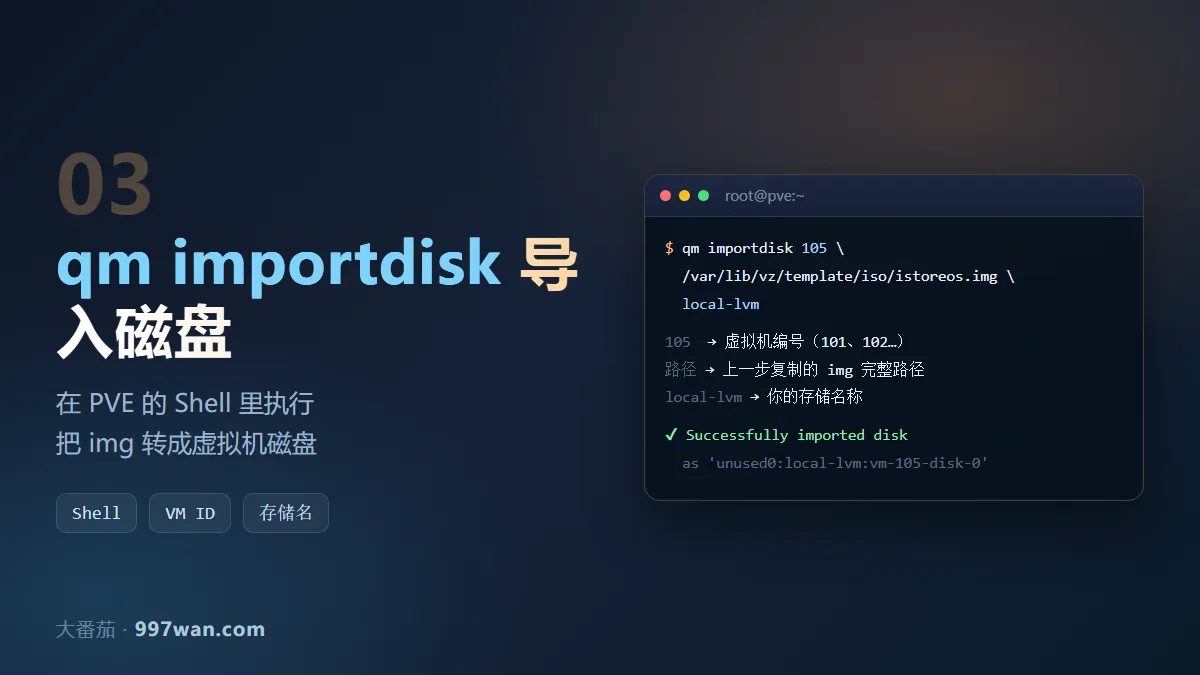 qm importdisk 把 img 导入为 PVE 虚拟机磁盘