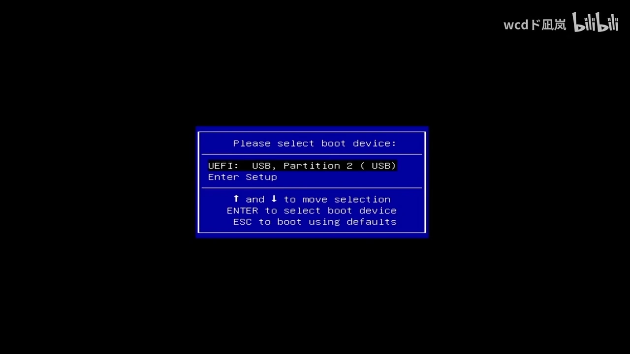 物理机选择 UEFI USB 启动后进入 Ventoy 启动菜单,列出 U 盘里的 PVE 9.1 ISO